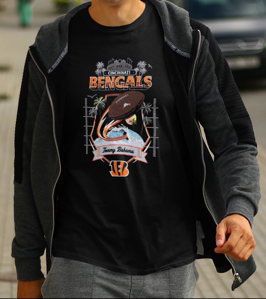 Cincinnati Bengals Tommy Bahama Tropical Football Tidal Wave Kickoff Camp T-Shirt