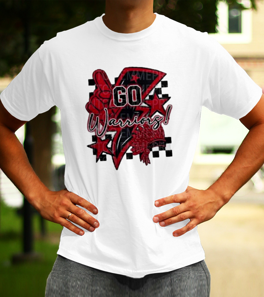 Go Warriors Football Sublimation With Foam Finger And Red Headdress T-Shirt