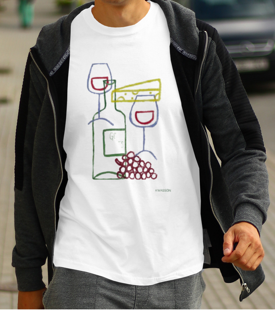 Wine Champagne Good Times Neon Wine Bottle Cheese Grapes T-Shirt