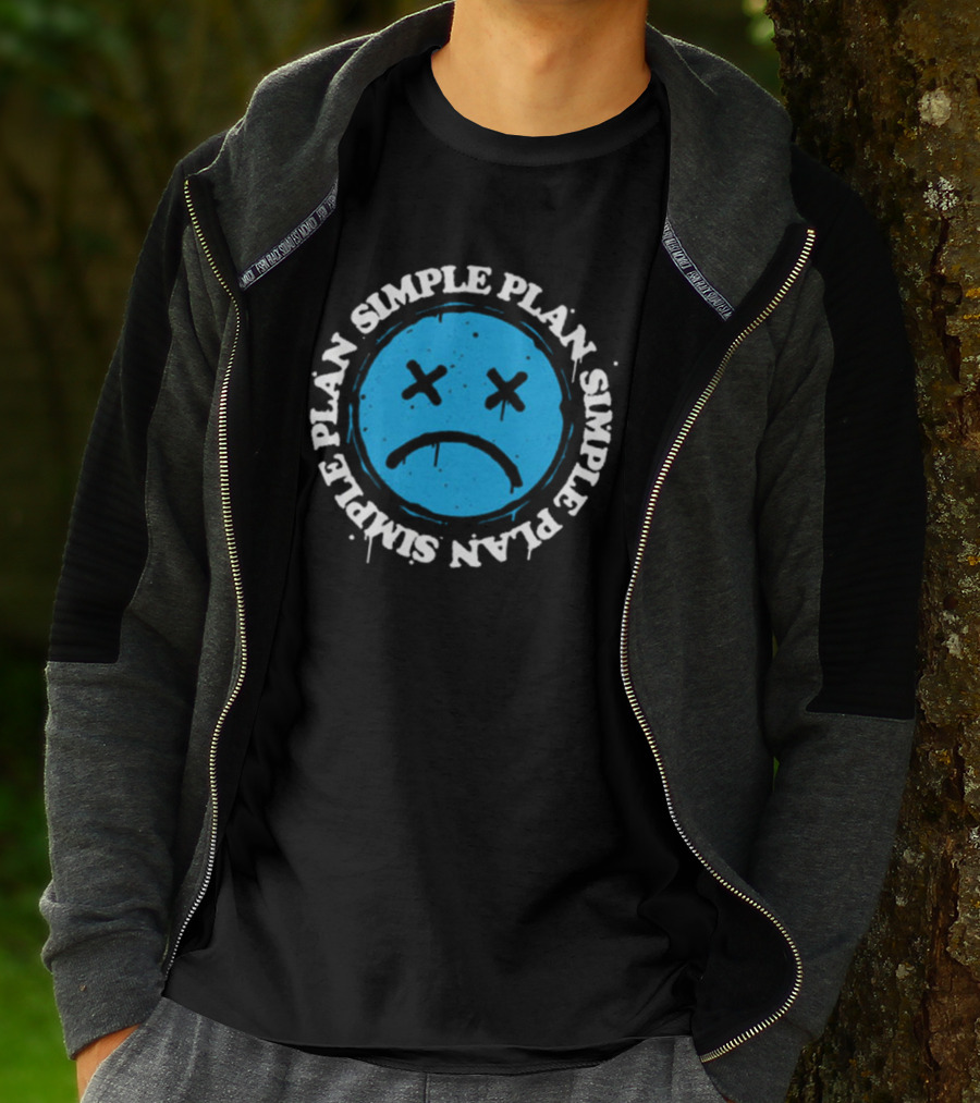 Simple Plan Sad Face Blue Emoticon T-Shirt