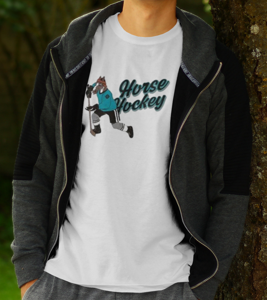 Horse Hockey Skating Horse Player In Teal Jersey T-Shirt
