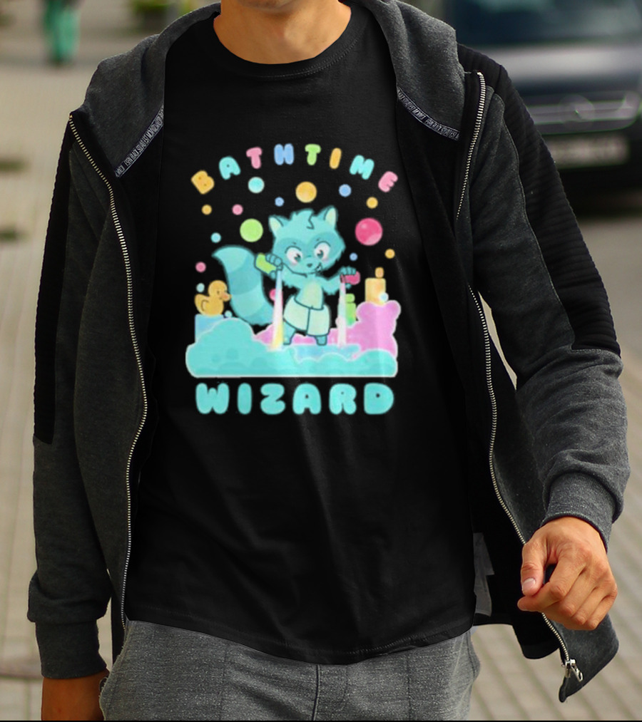 Bathtime Wizard Colorful Bubbles With Raccoon And Rubber Duck T-Shirt