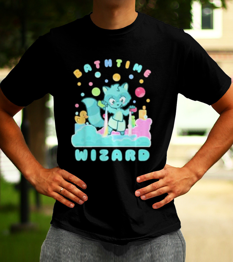 Bathtime Wizard Colorful Bubbles With Raccoon And Rubber Duck T-Shirt
