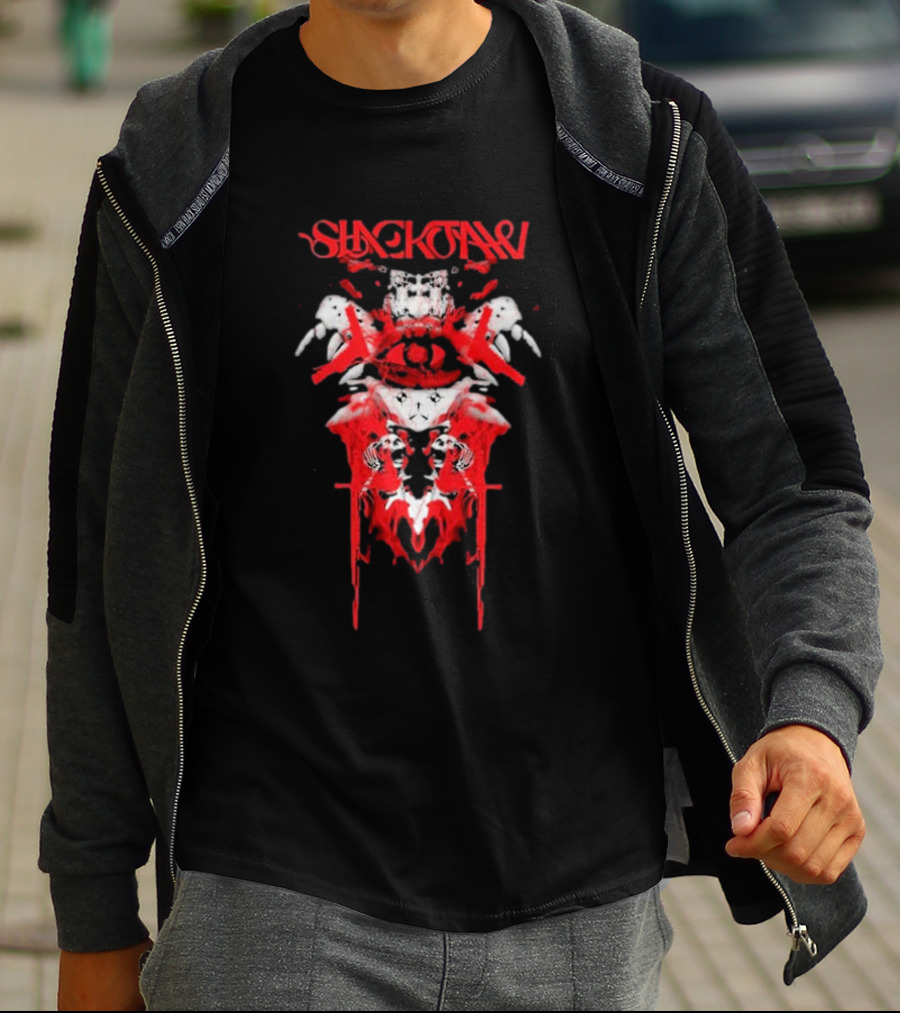 Slackjaw Band Hazard Skull And Red Splatter Symmetry T-Shirt