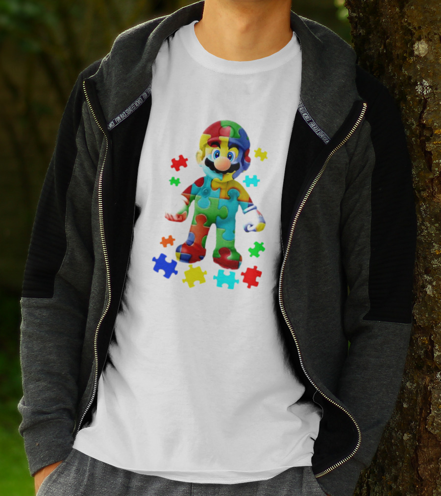 Super Mario Colorful Autism Puzzle Pieces T-Shirt