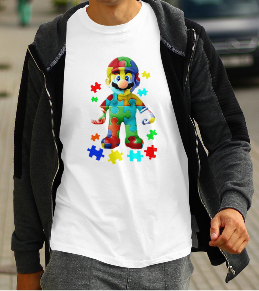 Super Mario Colorful Autism Puzzle Pieces T-Shirt