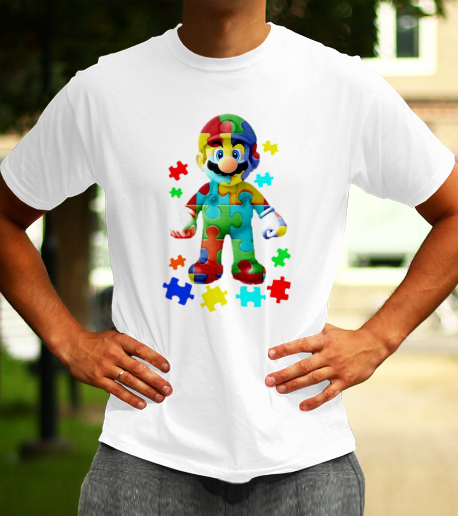 Super Mario Colorful Autism Puzzle Pieces T-Shirt