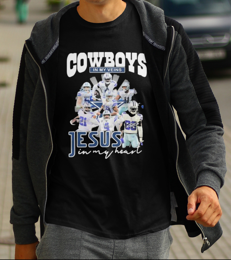 Cowboys In My Veins Jesus In My Heart Dallas Cowboys Team Players Signature T-Shirt
