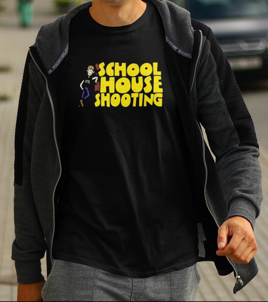 SCHOOL HOUSE SHOOTING Cartoon Character T-Shirt
