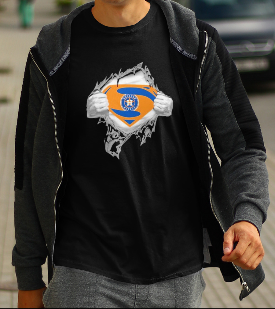Houston Astros Superman Emblem Ripped Chest T-Shirt