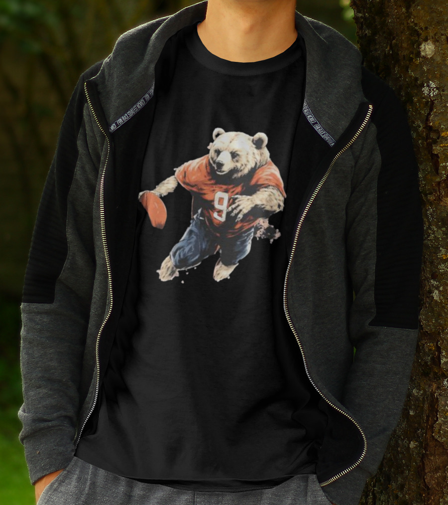 Brown Bear Number 9 Football Action T-Shirt