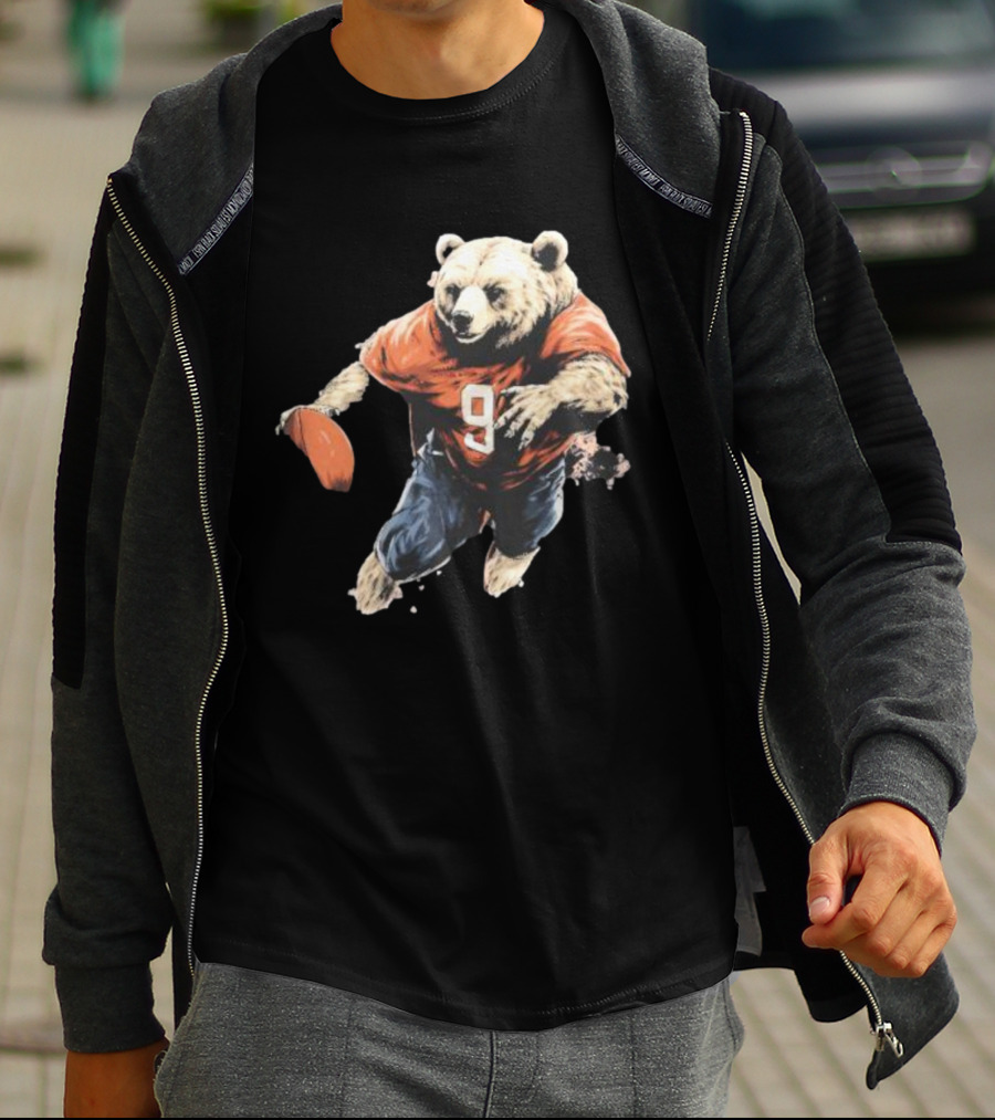 Brown Bear Number 9 Football Action T-Shirt