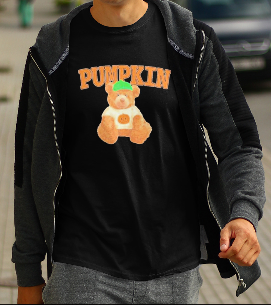 Pumpkin Cozy Bear With Green Hat And Pumpkin T-Shirt