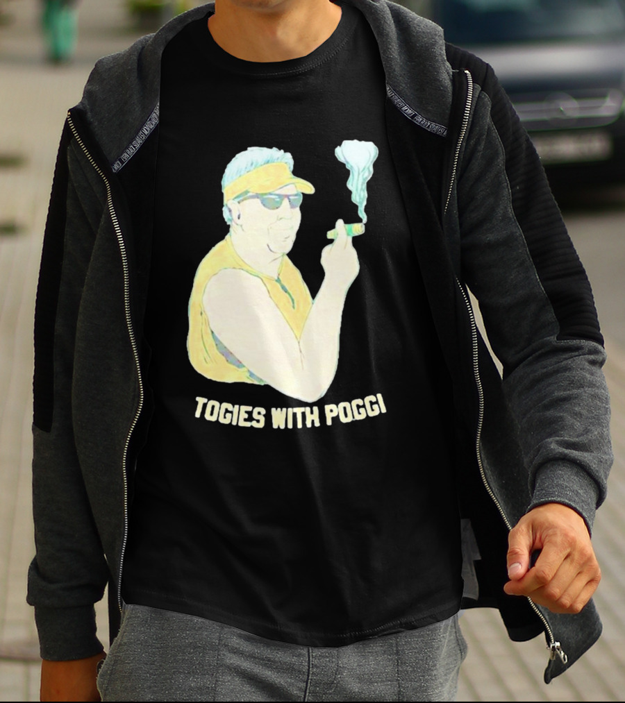 Stogies With Poggi Smoking Cigar Character In Sunglasses And Visor T-Shirt