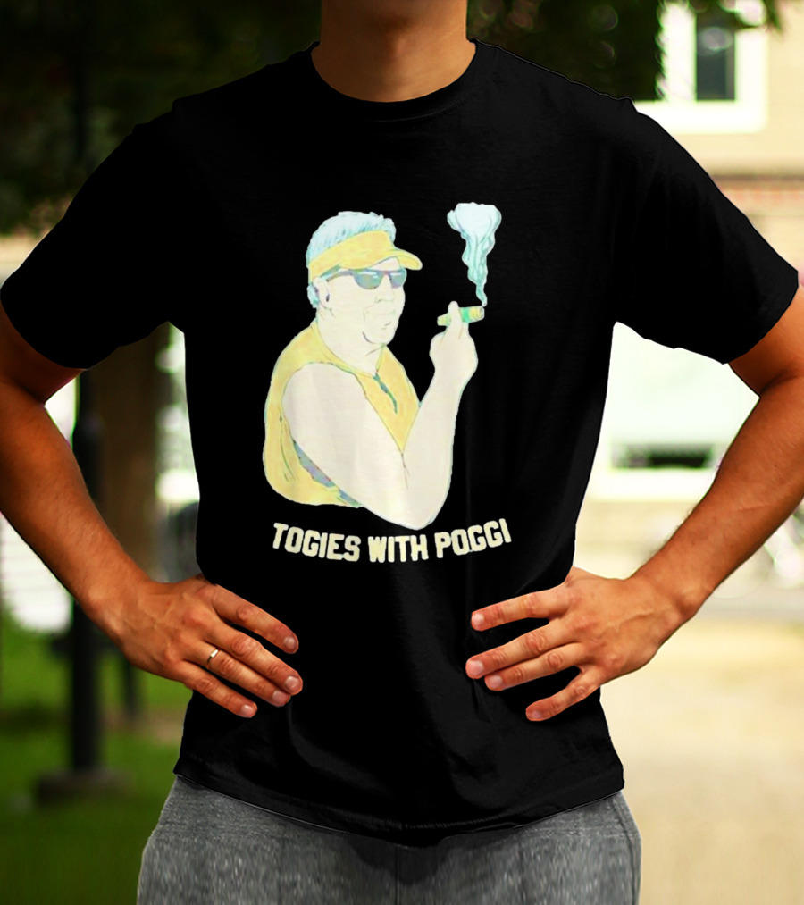 Stogies With Poggi Smoking Cigar Character In Sunglasses And Visor T-Shirt
