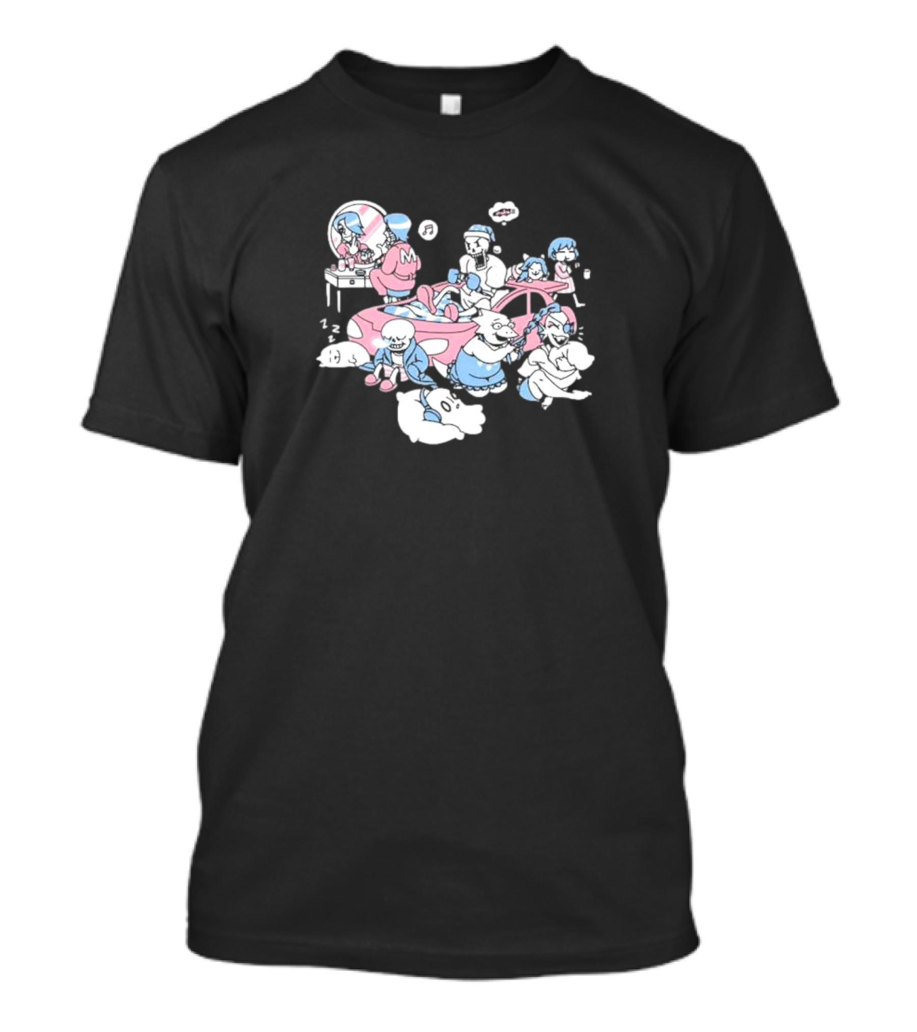 Tobyfox Undertale Sleepover Characters In Pink And Blue Pajama Party Scene T-Shirt