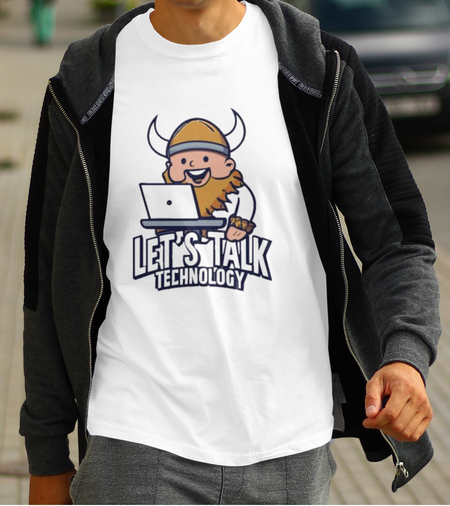 Viking Let's Talk Technology With Laptop Helmet Beard T-Shirt