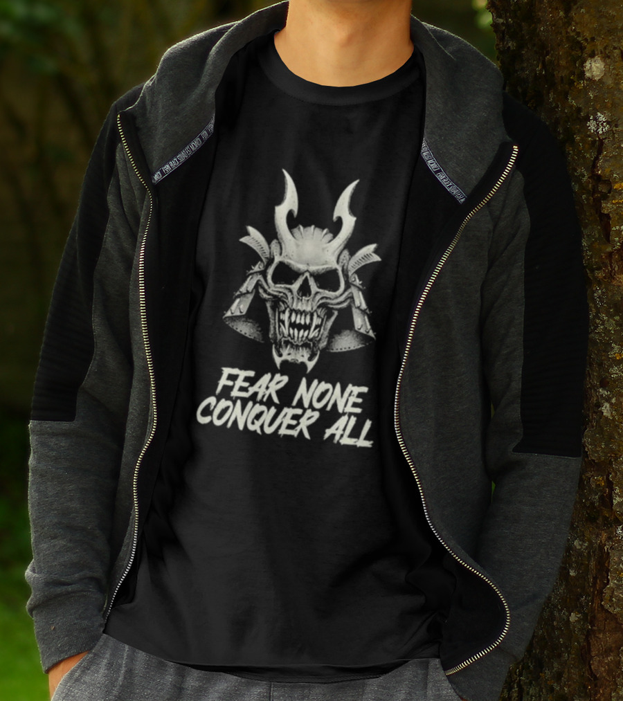 Fear None Conquer All Vintage Samurai Skull Headpiece T-Shirt
