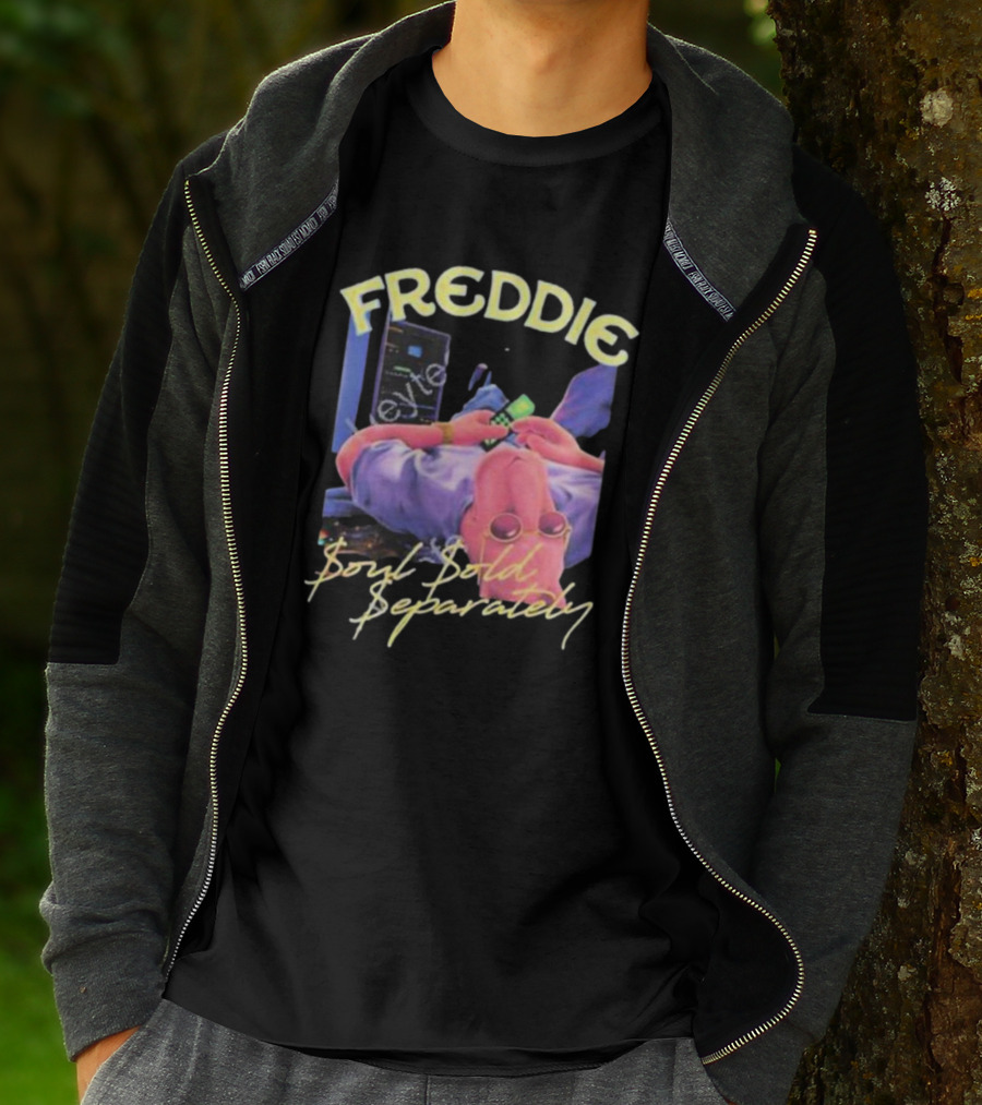 Freddie Soul Sold Separately Retro Style With Relaxed Figure Holding Phone T-Shirt