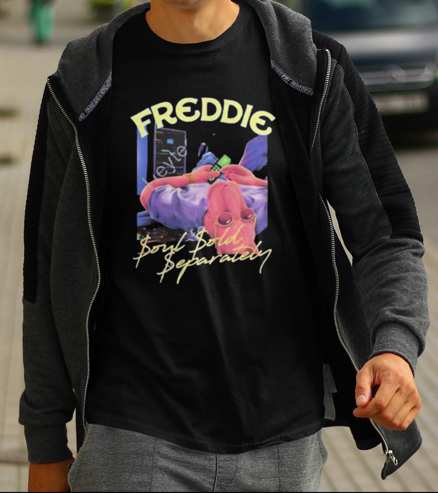 Freddie Soul Sold Separately Retro Style With Relaxed Figure Holding Phone T-Shirt