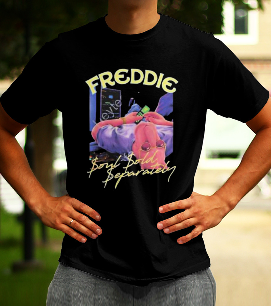 Freddie Soul Sold Separately Retro Style With Relaxed Figure Holding Phone T-Shirt