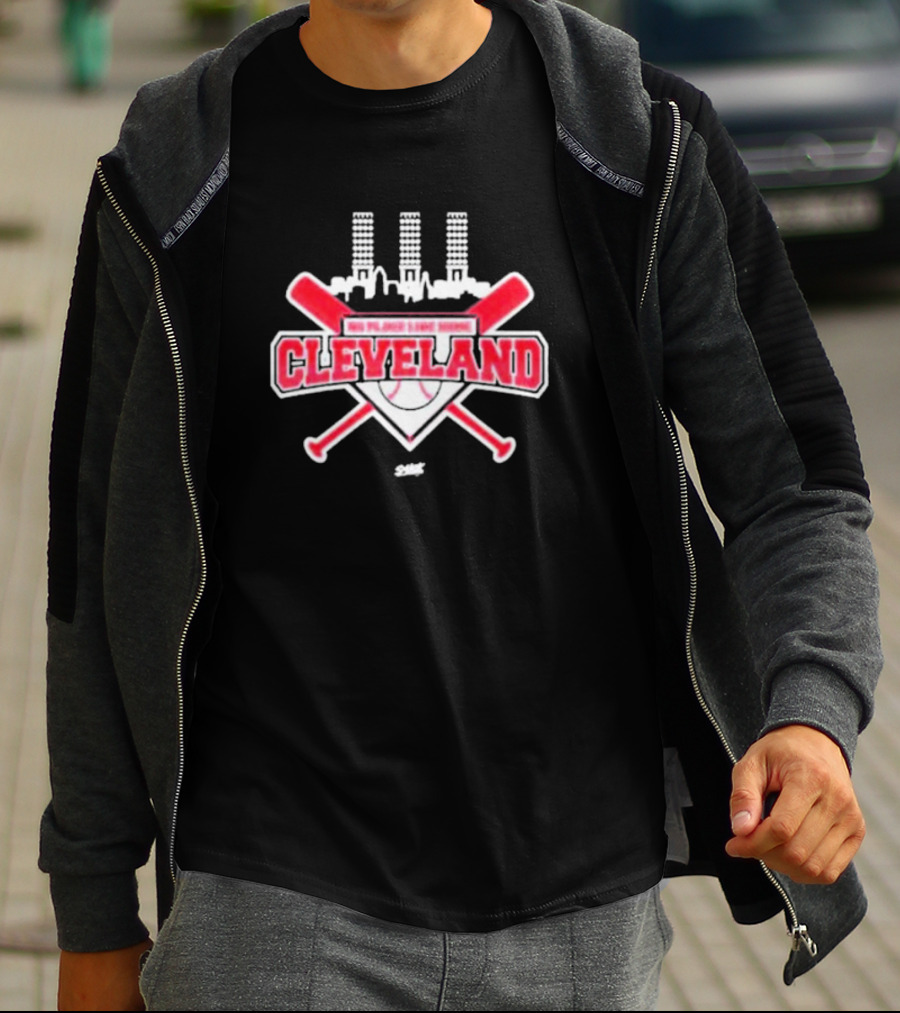 No Place Like Home Cleveland Baseball Fans Unlicensed Baseball Gear City Skyline Crossed Bats T-Shirt