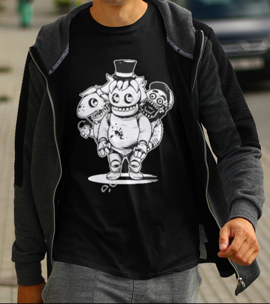 Sharkrobot Five Nights At Oney’s Three-Headed Animatronic Top Hat T-Shirt