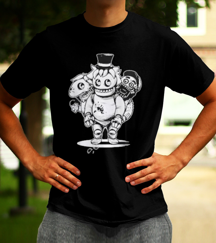 Sharkrobot Five Nights At Oney’s Three-Headed Animatronic Top Hat T-Shirt