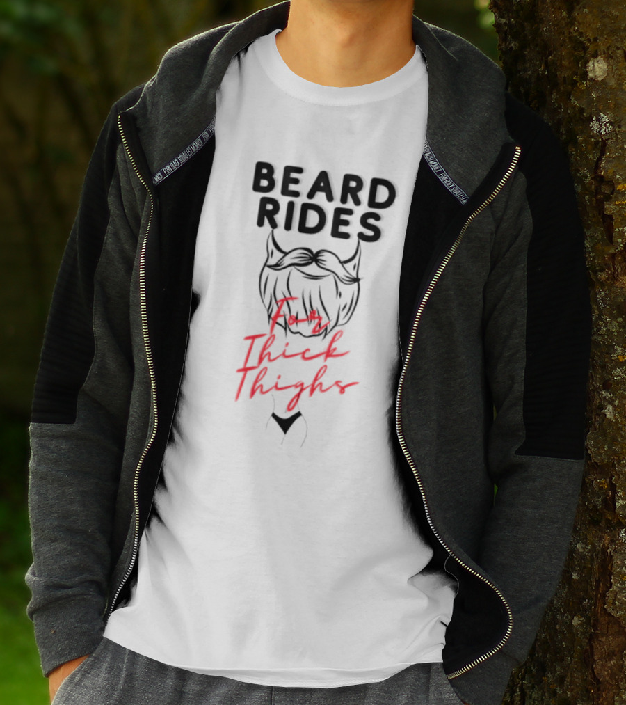 Beard Rides For Thick Thighs Devil Horns Motif T-Shirt