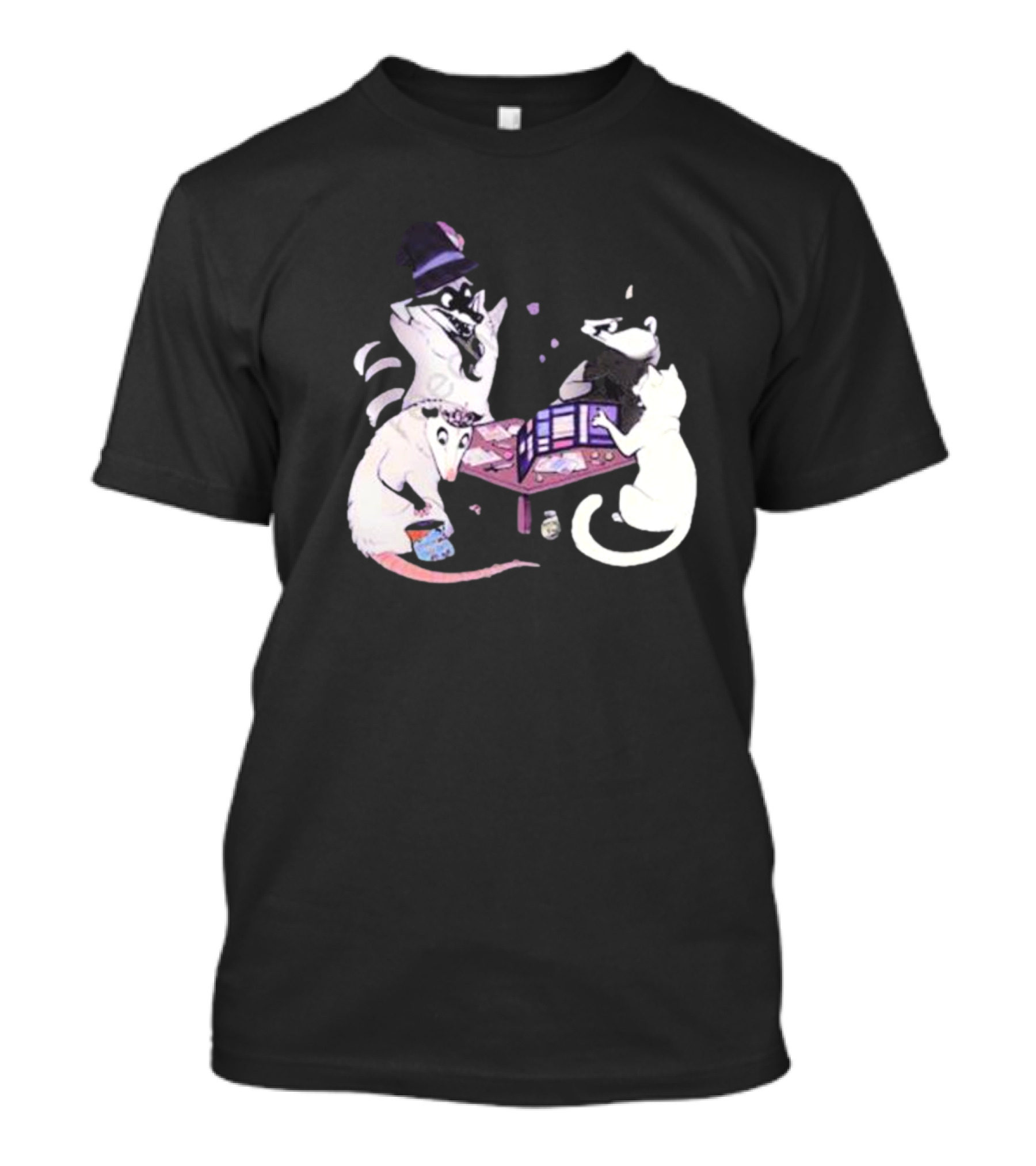 Game Night Raccoon Mouse Cat Tabletop Adventure T-Shirt