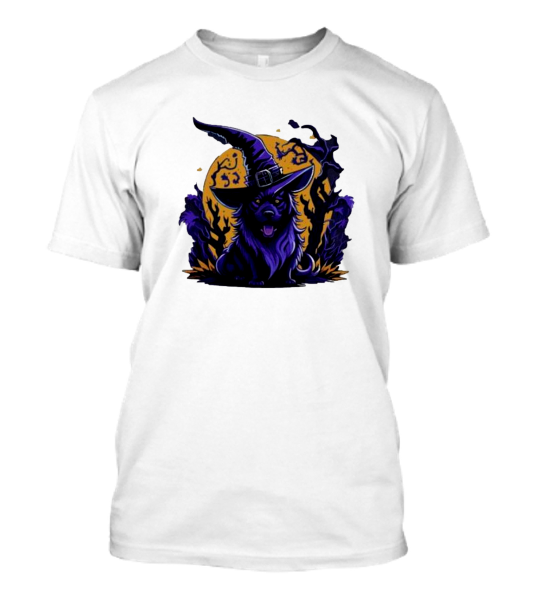 Halloween Witch Dog In Spooky Forest Horror Scene T-Shirt