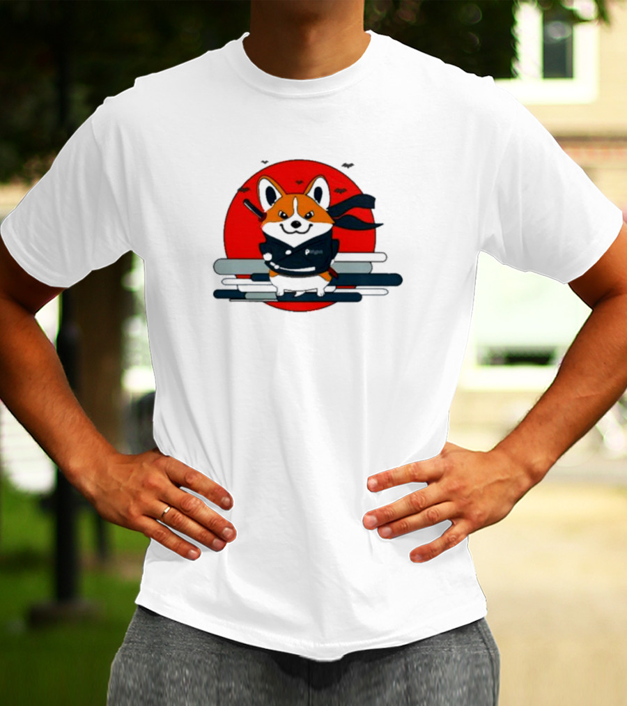 Ninja Corgi Red Sun With Bats T-Shirt