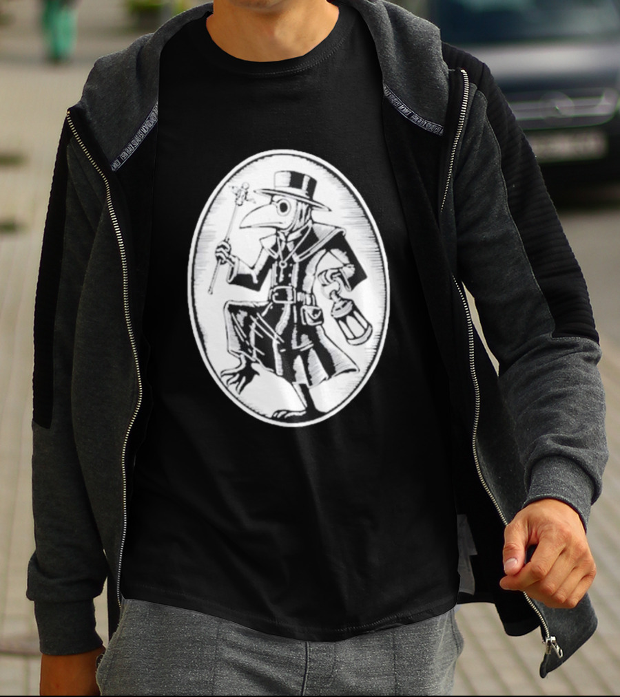 Queenkryptid Plague Doctor Holding Lantern In Oval Frame T-Shirt