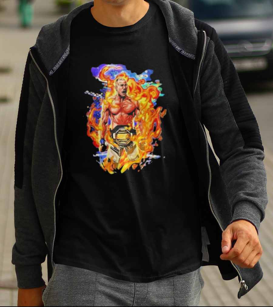 Sean Strickland Fiery Champion UFC Belt Flames T-Shirt