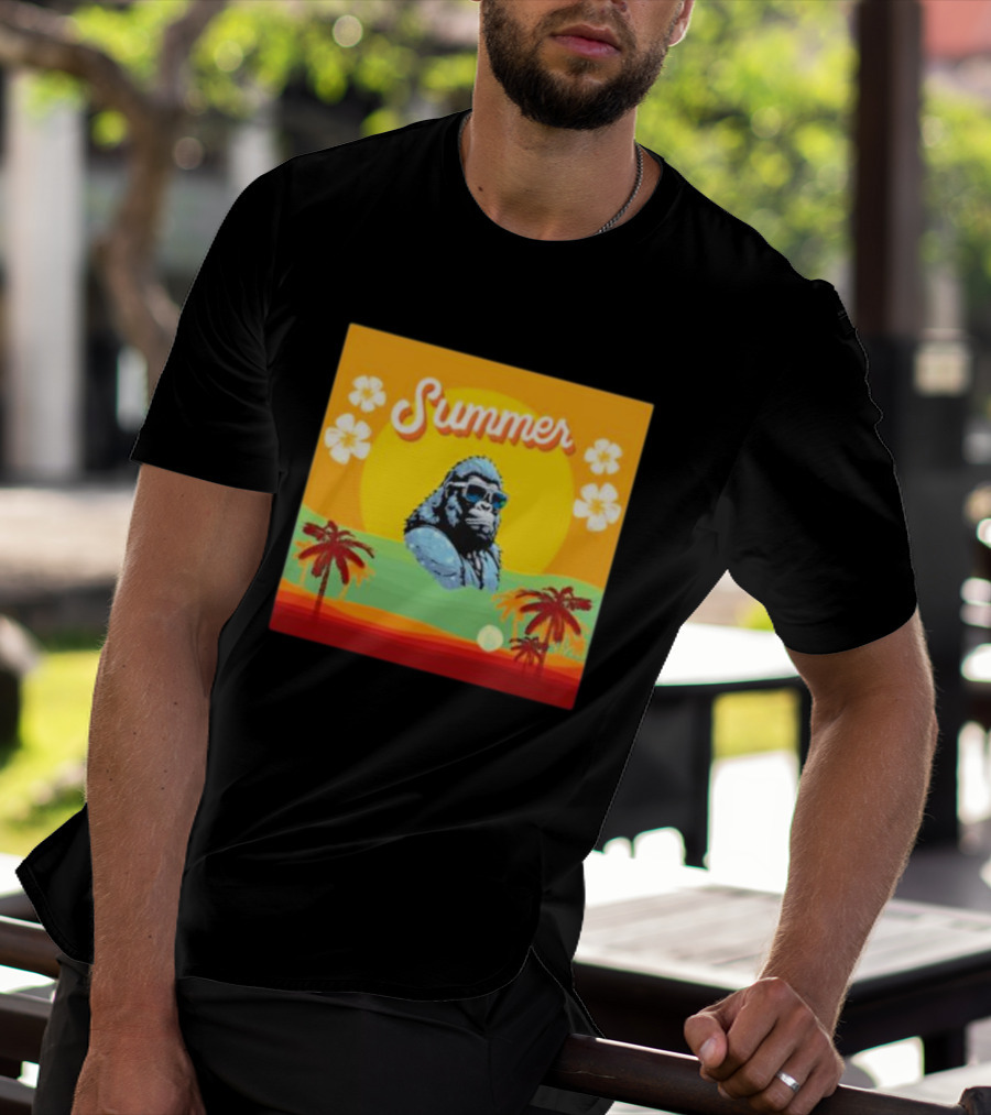 Summer Gorilla Beach Palm Trees Sun Vintage Retro T-Shirt