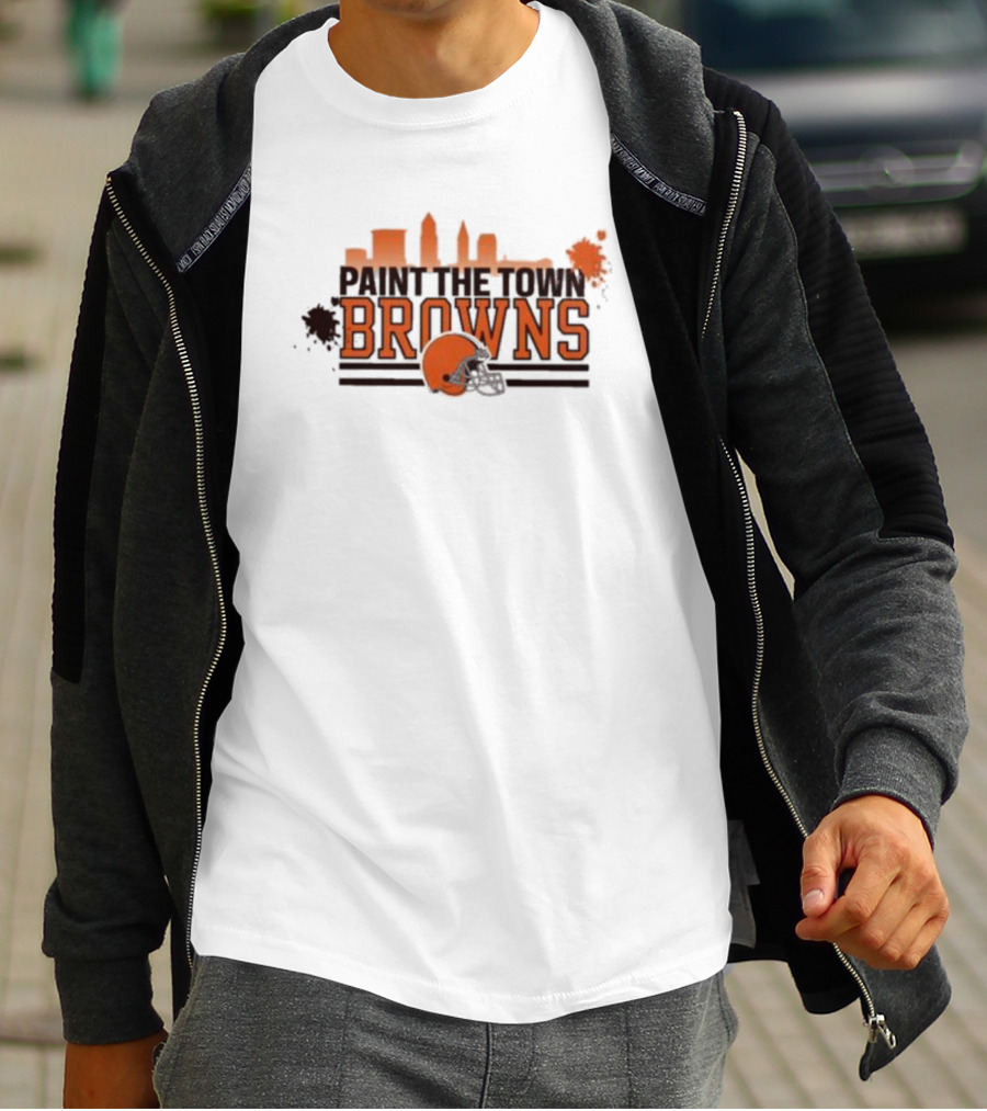 Paint The Town Cleveland Browns Football Browns Helmet Skyline T-Shirt