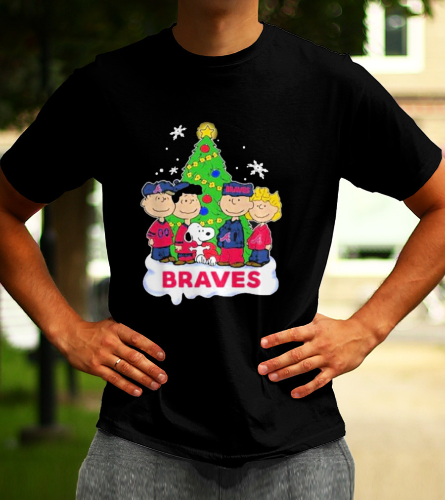Braves Peanuts Snoopy Christmas Tree Charlie Brown Lucy Linus Woodstock T-Shirt