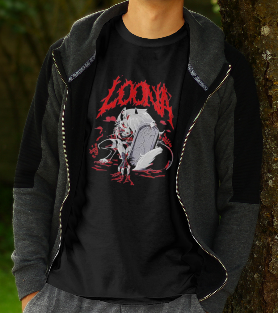 LOONA Graveyard Cat And Tombstone Scene T-Shirt