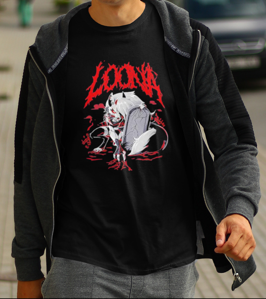 LOONA Graveyard Cat And Tombstone Scene T-Shirt