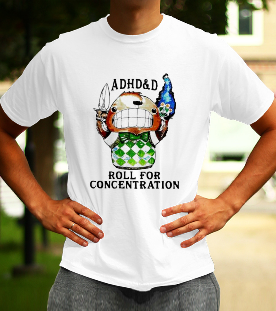 ADHD&D Roll For Concentration Knife Bear Green Vest Flame Cube T-Shirt
