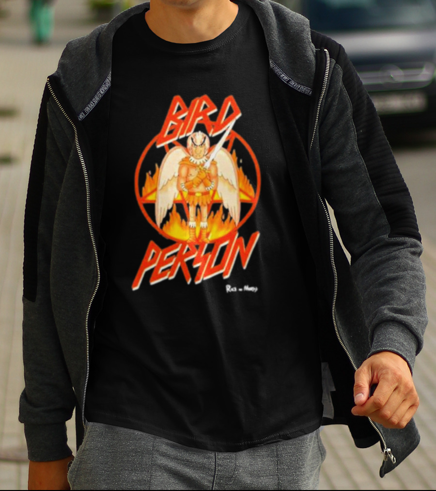 Bird Person Rick And Morty Winged Character Flame Background T-Shirt