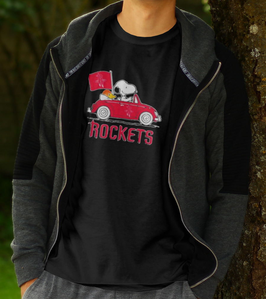 Houston Rockets Snoopy Dog Driving Red Car With Basketball Flag T-Shirt