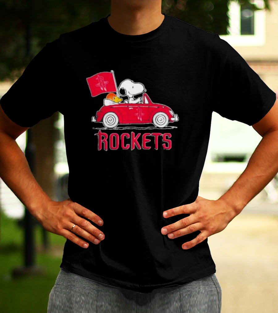 Houston Rockets Snoopy Dog Driving Red Car With Basketball Flag T-Shirt