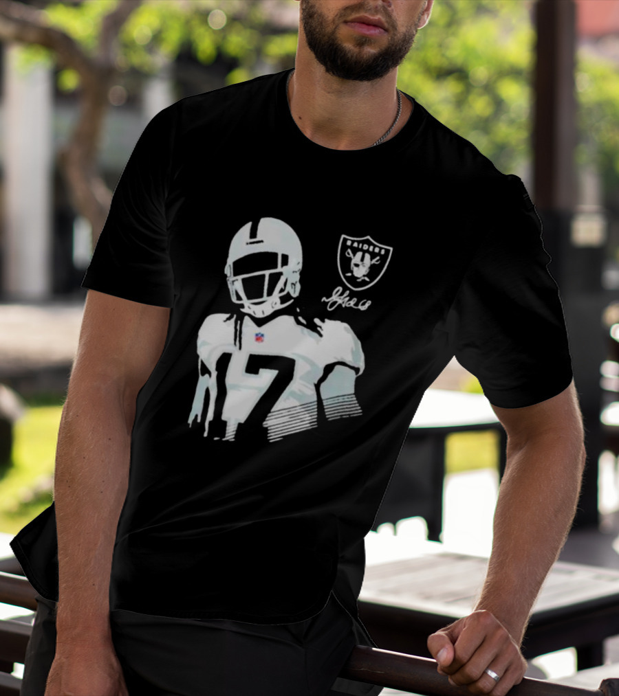 Las Vegas Raiders Davante Adams Black Player Raiders Logo Signature T-Shirt