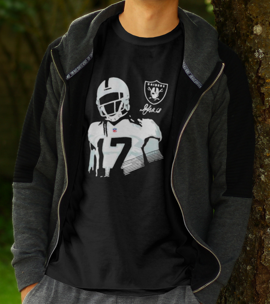 Las Vegas Raiders Davante Adams Black Player Raiders Logo Signature T-Shirt