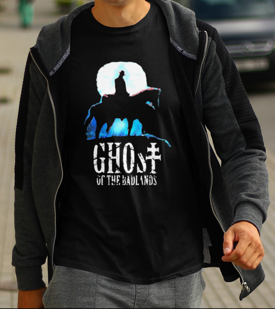 Ghost Of The Badlands Cowboy Silhouette Moonlit Horseback Scene T-Shirt