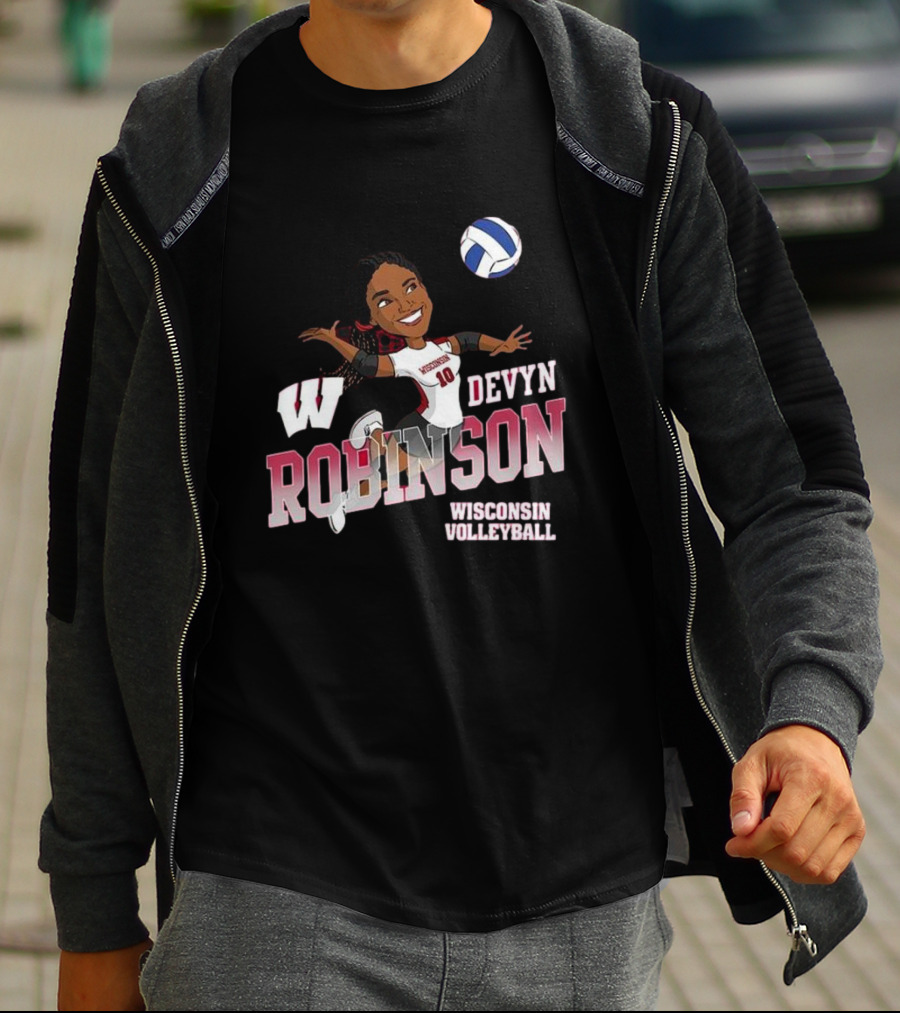 Wisconsin Volleyball Devyn Robinson Caricature T-Shirt