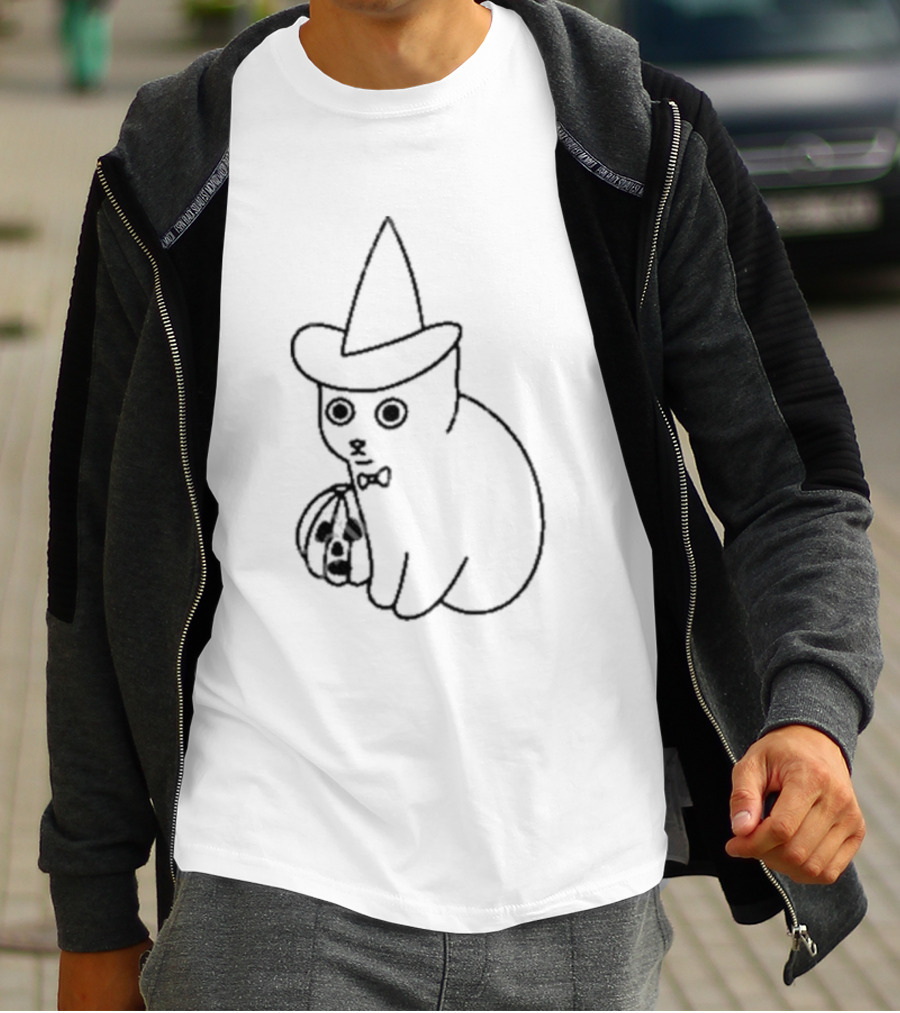 Poorly Drawn Cats Witch Hat Pumpkin Halloween T-Shirt