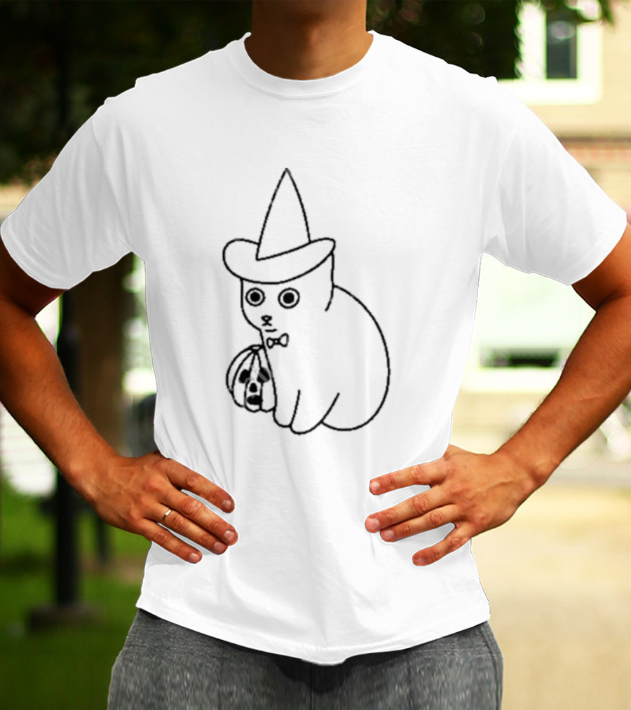Poorly Drawn Cats Witch Hat Pumpkin Halloween T-Shirt