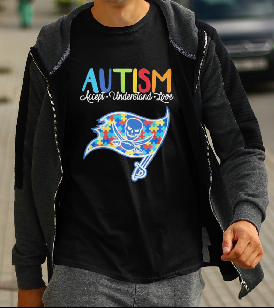 Tampa Bay Buccaneers Autism Awareness Accept Understand Love NFL Puzzle Flag T-Shirt